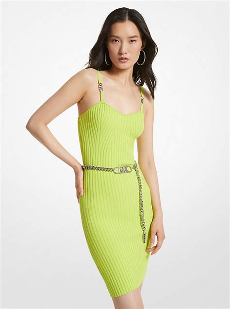 michael kors limeade|Ribbed Stretch Viscose Belted Bustier Dress .